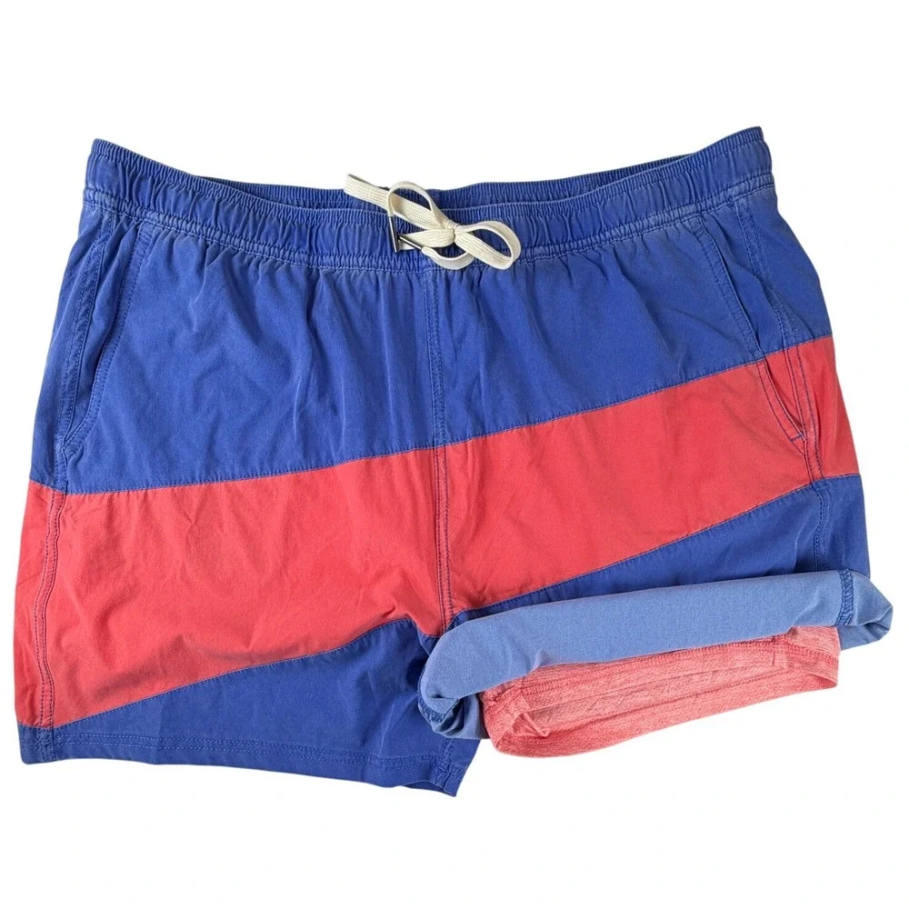 Fair Harbor Mens XXL Blue Red Colorblock Swim‎ Trunks 5 Inch Inseam BreezeKnit
